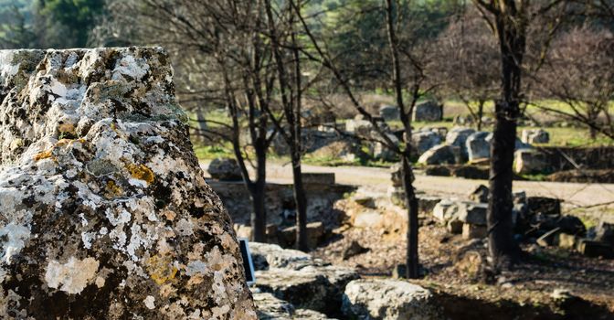 Ruins close-up of a pillar at Nemea Archaeological Site, Greece