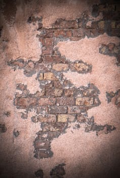 Grungy Background Texture Of Damaged Wall Revealling Brickwork