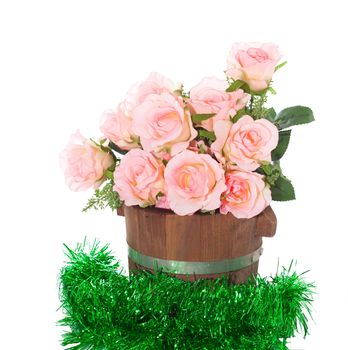 Summer flowers in wooden bucket