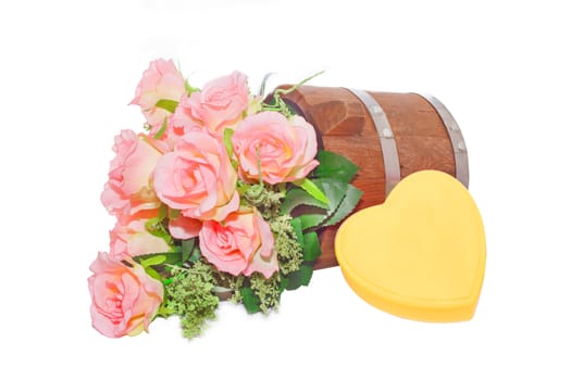 heart bucket, a wood box contains yellow heart shape decoration.