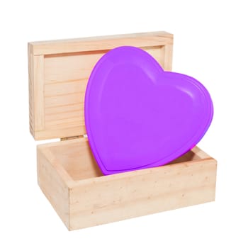 heart box, a wood box contains purple heart shape decoration.