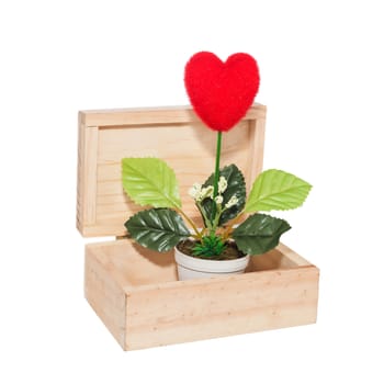 heart box, a wood box contains red heart shape decoration.