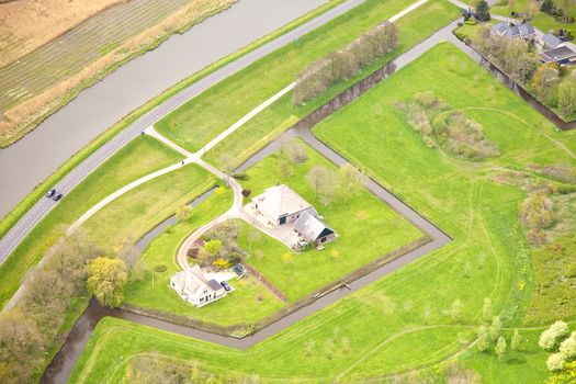 View at typical Dutch farm from above, The Netherlands