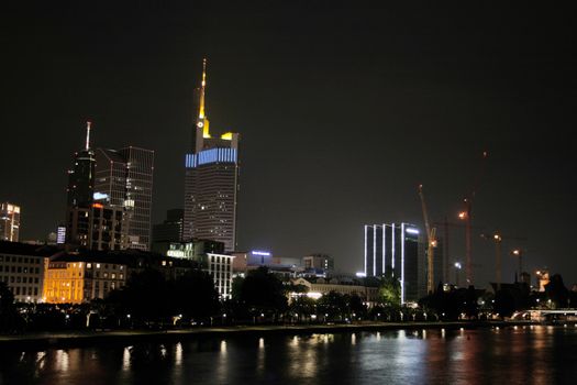 FRANKFURT AM MAIN, GERMANY, MAY The 1st 2014: Banking district in  Frankfurt am Main by night, Germany, Europe. Picture taken on May the 1st 2014.