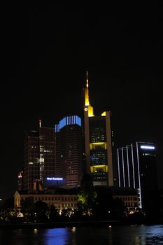 FRANKFURT AM MAIN, GERMANY, MAY The 1st 2014: Banking district in  Frankfurt am Main by night, Germany, Europe. Picture taken on May the 1st 2014.