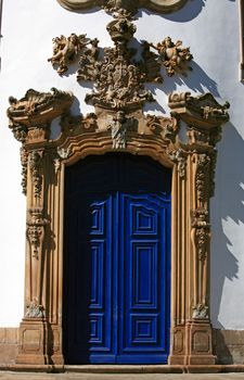 church door detail at the UNESCO world heritage city of Ouro Preto in Minas Gerais Brazil