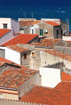 Italy. Sicily island . Province of Palermo. View of Cefalu. Roofs 