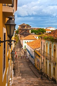 street of the historic center of the city of sao luis of maranhao in brazil