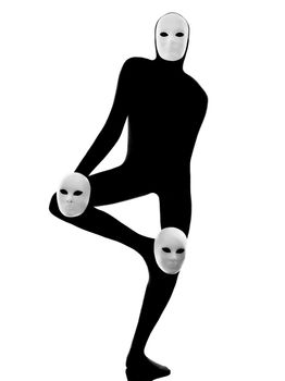 performer man mime with mask on studio isolated on white background