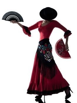 one woman gypsy flamenco dancing dancer on studio isolated white background