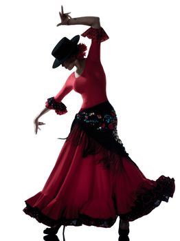 one woman gypsy flamenco dancing dancer on studio isolated white background