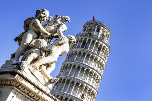 Pisa, Piazza dei miracoli, with the Basilica and the leaning tower. 