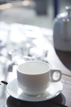 Teacup on the table at outdoors cafe