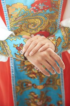 Woman in Russian national costume. Vertical photo
