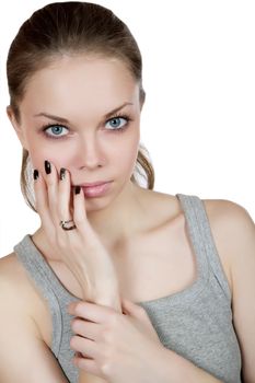 Portrait of the girl with  big eyes on a white background