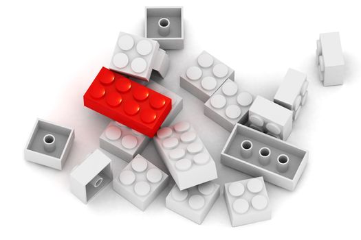 A Colourful 3d Rendered Illustration of Building Blocks that can be used to show leadership or Individualality