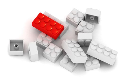 A Colourful 3d Rendered Illustration of Building Blocks that can be used to show leadership or Individualality