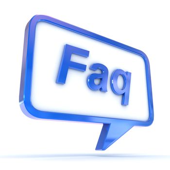 A Colourful 3d Rendered Concept Illustration showing "FAQ" writen in a Speech Bubble