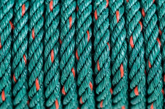 Green nylon rope close-up