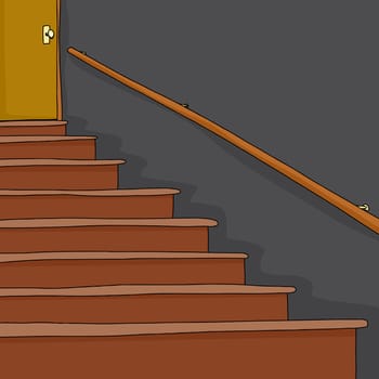 Empty staircase with railing and door cartoon background