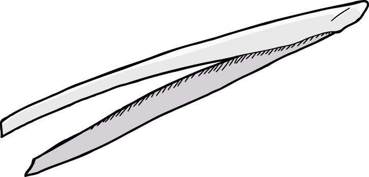 One pair of isolated metal tweezers over white