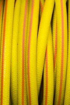 Yellow and orange water hose for watering gardens