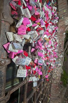 Wall of love in the yard of the House of Juliette. Verona, italy