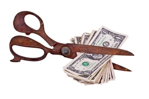 old scissors with dollars