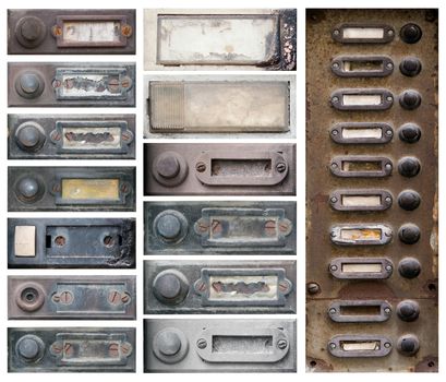 Detail of the old and damaged doorbells - buttons