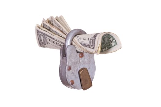 dollars captured with padlock