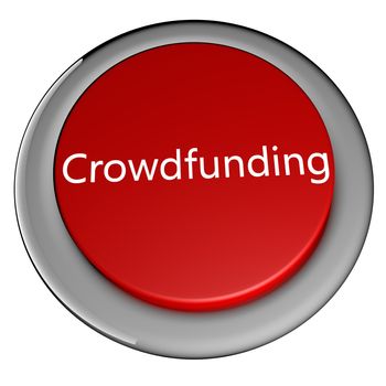 Red button with "Crowdfunding" text, 3d render