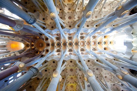 BARCELONA SPAIN – JUNE 13: "La Sagrada Familia", the cathedral designed by Gaudi, which is being build since 19 March 1882 with the donations of people, on JUNE 13, 2013 in Barcelona Spain, editorial use only
