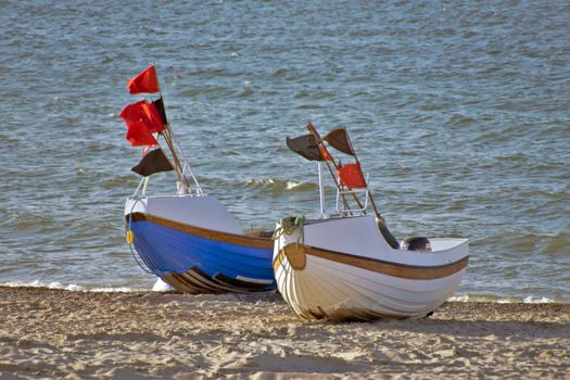 The landing place of fishing boats on the beach at the Danish North Sea coast.