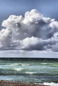 A storm moves over the ocean at the north sea in Denmark.