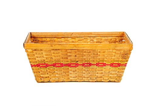 Empty bamboo basket isolated on white background 