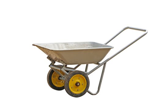 Metal wheelbarrow cart isolated on white background
