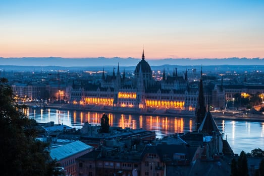 Hungarian Parliament Building at sunrise in Budapest