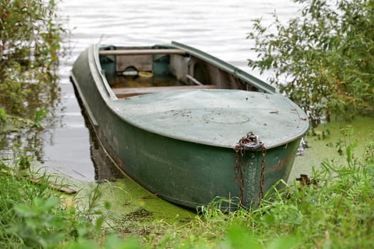 old motor boat at the Moored side view
