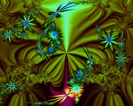 Abstract blue and green fractal flowers