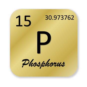 Black phosphorus element into golden square shape isolated in white background