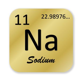 Black sodium element into golden square shape isolated in white background