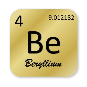 Black beryllium element into golden square shape isolated in white background