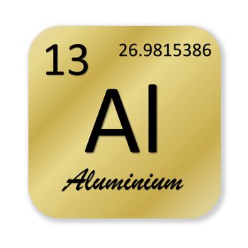 Black aluminium element into golden square shape isolated in white background