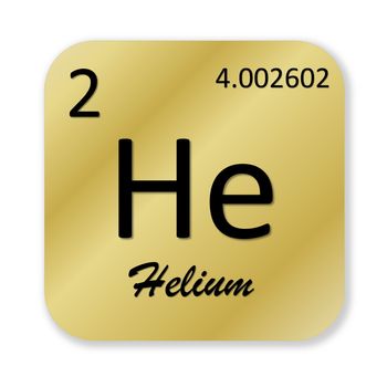 Black helium element into golden square shape isolated in white background