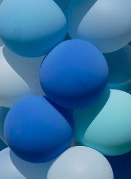 Full frame of blue balloons, anniversary, celebration, festive background, backdrop or texture.