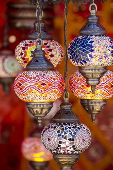 Decorative, Oriental style lamps craft in a bazaar