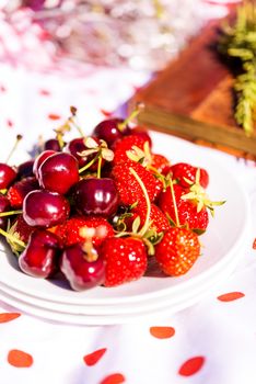 cherries and strawberries from the garden