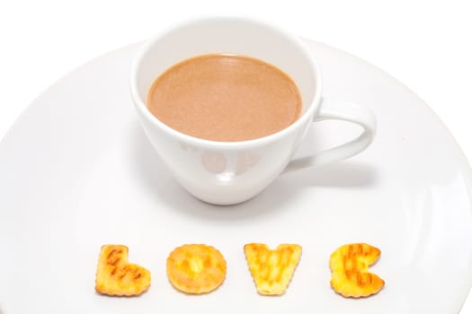 Hot coffee cup and cookie 

