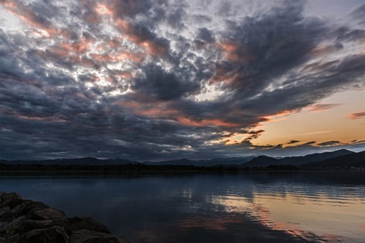 Sunset and clouds over the Varese lake, Lombardy - Italy