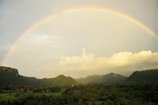 Aerial View of Kao Yai national park in Thailand With Rainbow.